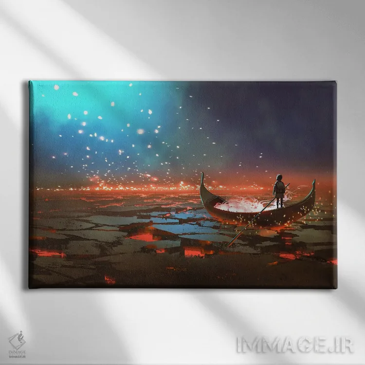 تابلو دکوراتیو قایق در سرزمین آتش فشانی اثر گرندفیلر - نمای روبهرو روی دیوار