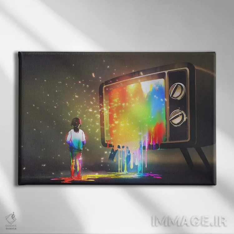 تابلو دکوراتیو لذت تماشای تلویزیون صفحه بزرگ اثر گرندفیلر - نمای روبهرو روی دیوار