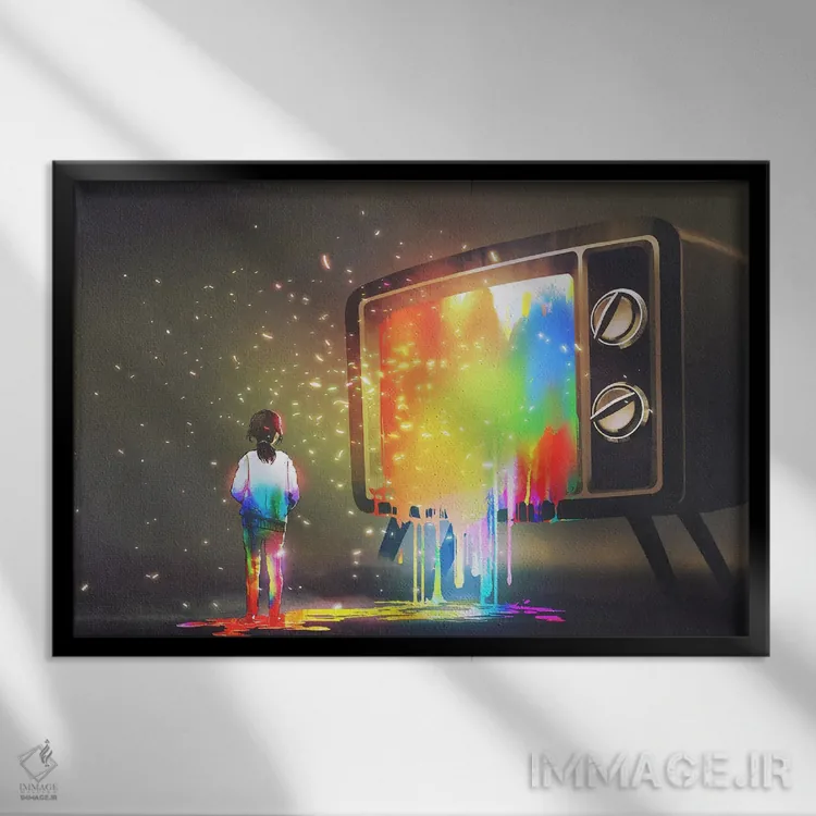 تابلو دکوراتیو لذت تماشای تلویزیون صفحه بزرگ اثر گرندفیلر - نمای قابدار مشکی