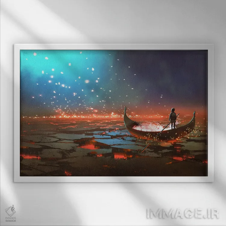 تابلو دکوراتیو قایق در سرزمین آتش فشانی اثر گرندفیلر - نمای قابدار سفید