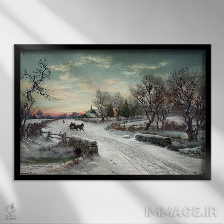 تابلو دکوراتیو C1885,صبح کریسمس، حدود ۱۸۸۵ اثر دبلیو. سی. باور - نمای قابدار مشکی