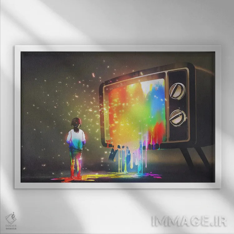 تابلو دکوراتیو لذت تماشای تلویزیون صفحه بزرگ اثر گرندفیلر - نمای قابدار سفید