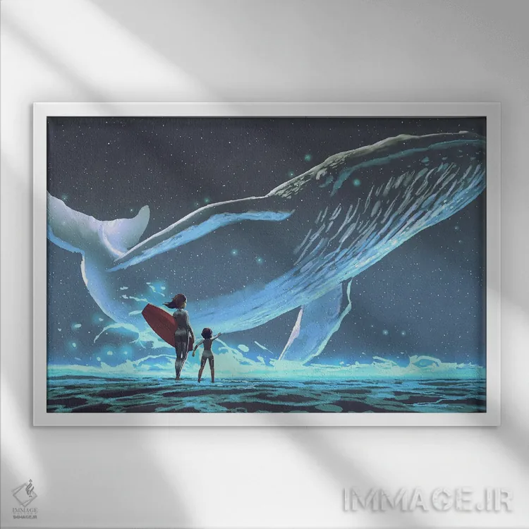 تابلو دکوراتیو دیدار با نهنگ افسانه ای اثر گرندفیلر - نمای قابدار سفید