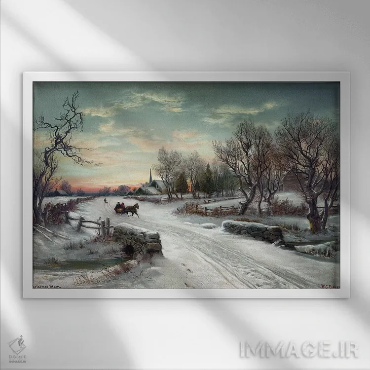 تابلو دکوراتیو C1885,صبح کریسمس، حدود ۱۸۸۵ اثر دبلیو. سی. باور - نمای قابدار سفید