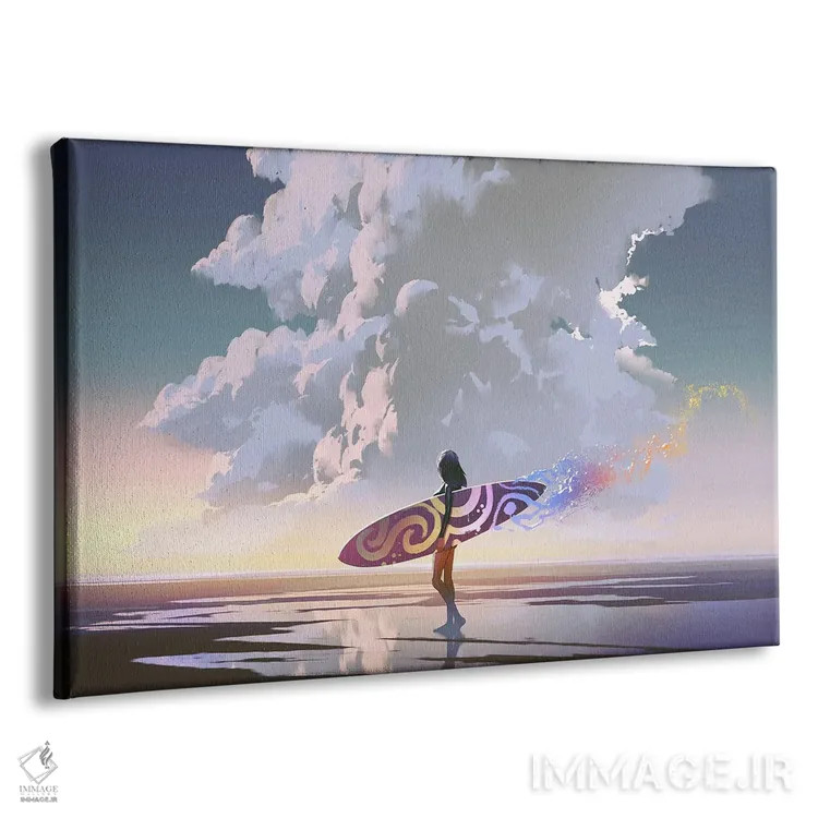 تابلو دکوراتیو دختر موج سوار با تخته جادویی اثر گرندفیلر - نمای پرسپکتیو محصول