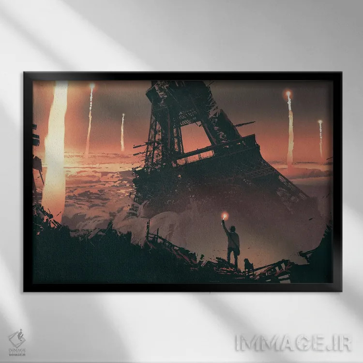 تابلو دکوراتیو زمان آتش بازی اثر گرندفیلر - نمای قابدار مشکی