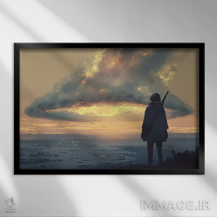 تابلو دکوراتیو ابرهای بزرگ شعله ور اثر گرندفیلر - نمای قابدار مشکی