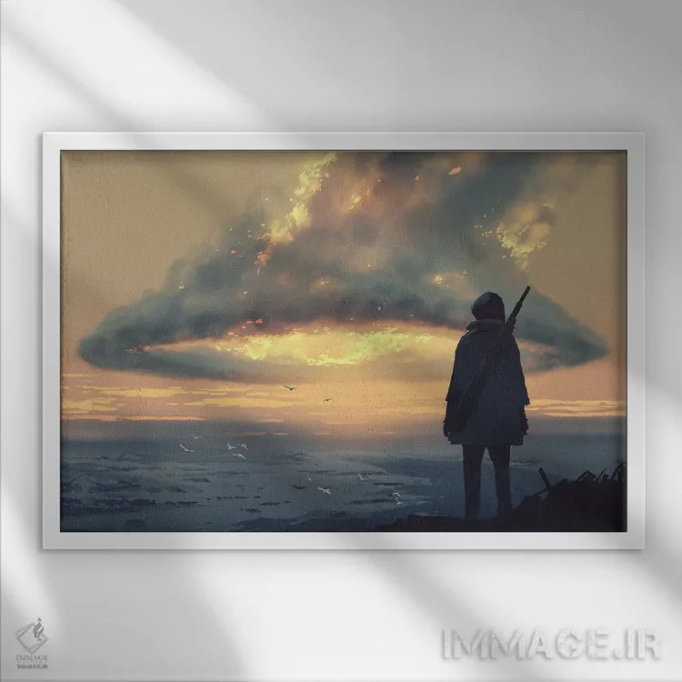 تابلو دکوراتیو ابرهای بزرگ شعله ور اثر گرندفیلر - نمای قابدار سفید