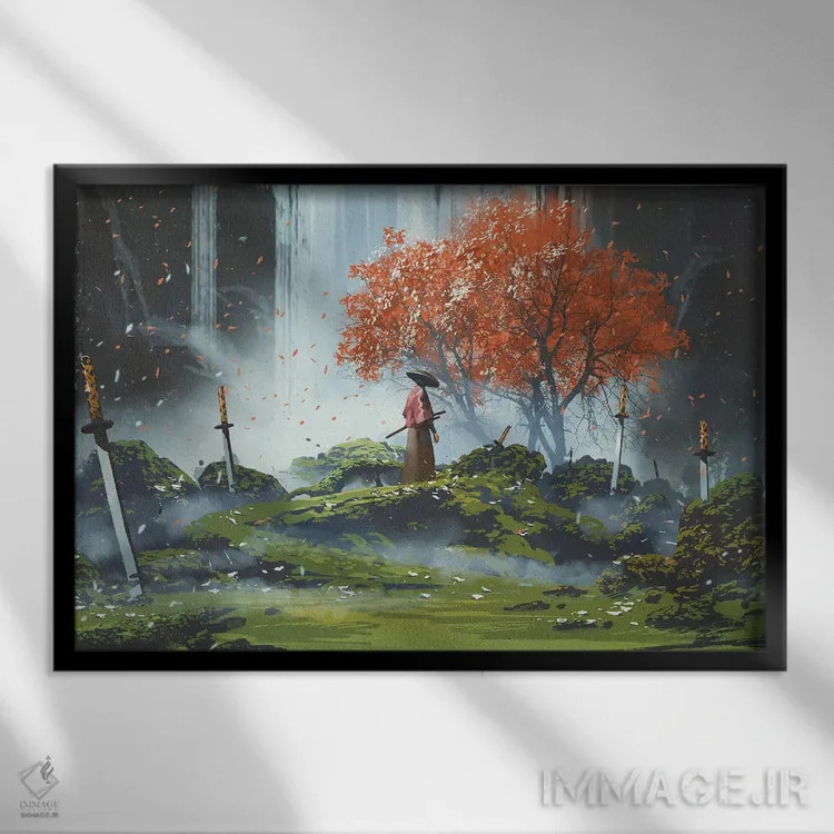 تابلو دکوراتیو باغ شمشیرهای کاتانا اثر گرندفیلر - نمای قابدار مشکی