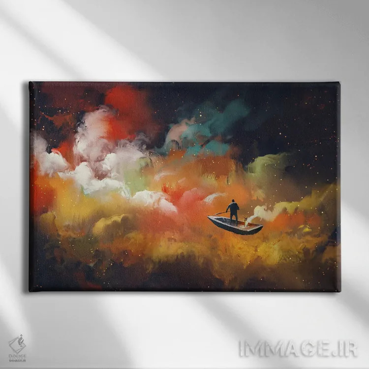 تابلو انتزاعی سفر در فضای بیرونی اثر گرندفیلر - نمای روبهرو روی دیوار