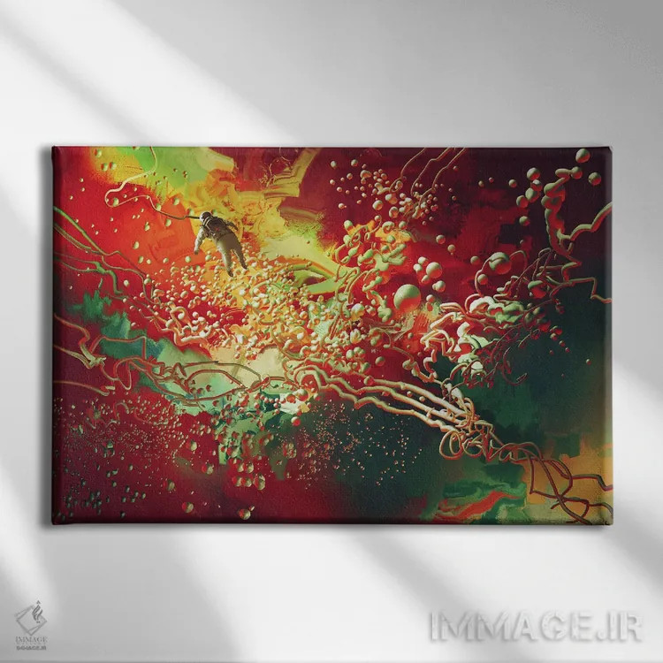 تابلو انتزاعی شناور در فضای انتزاعی اثر گرندفیلر - نمای روبهرو روی دیوار