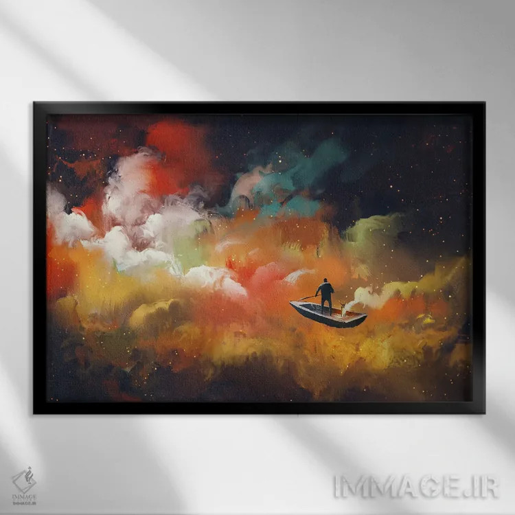 تابلو انتزاعی سفر در فضای بیرونی اثر گرندفیلر - نمای قابدار مشکی