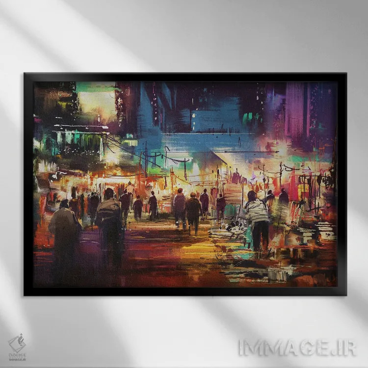 تابلو دکوراتیو خیابان خرید شهر اثر گرندفیلر - نمای قابدار مشکی