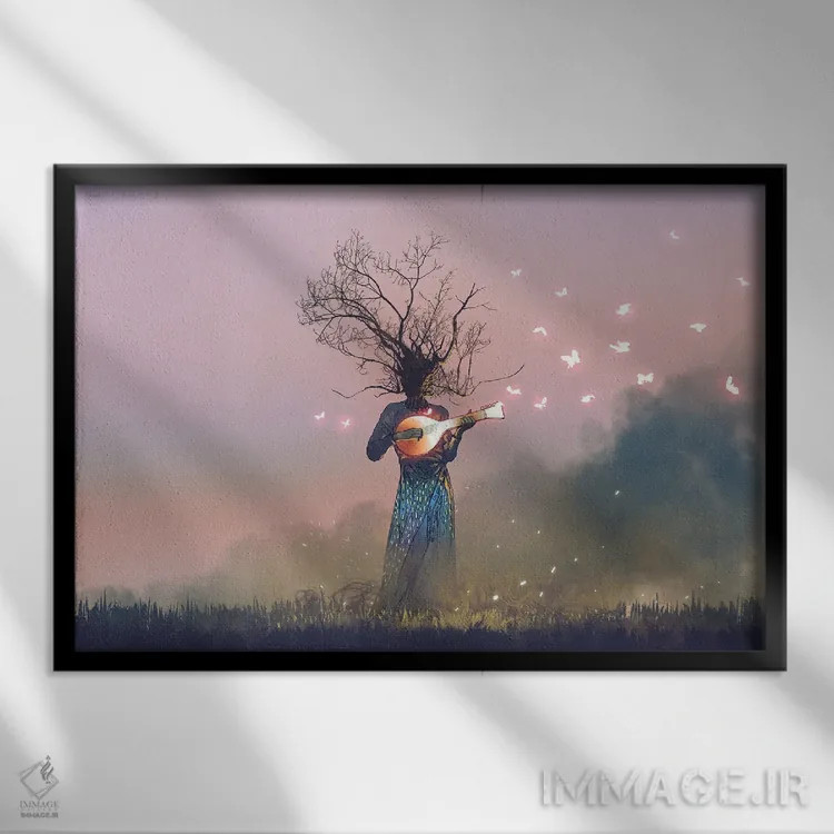 تابلو دکوراتیو موجود با سر شاخه ای اثر گرندفیلر - نمای قابدار مشکی