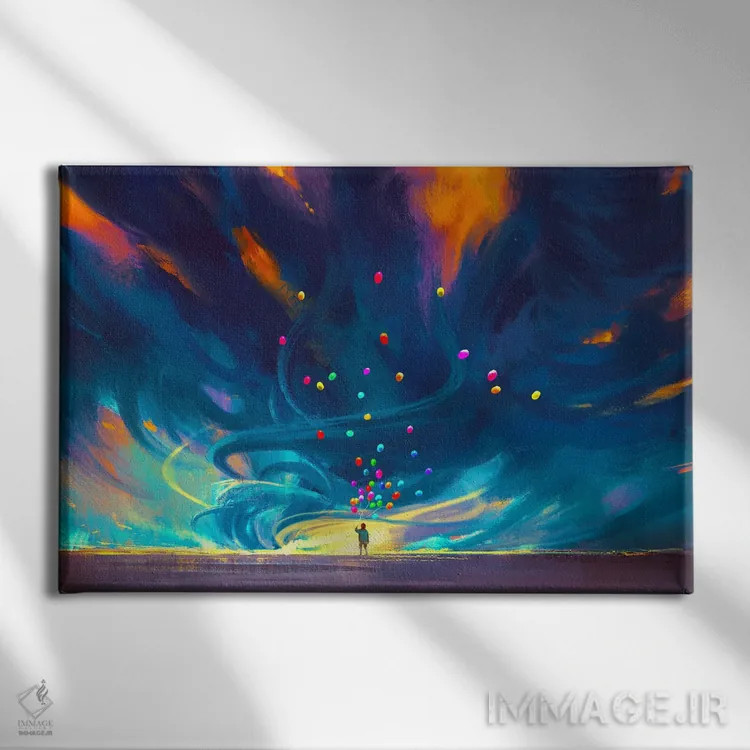 تابلو انتزاعی گردباد آبی اثر گرندفیلر - نمای روبهرو روی دیوار