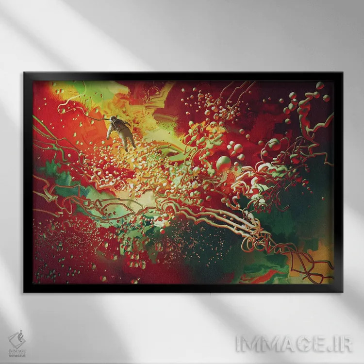 تابلو انتزاعی شناور در فضای انتزاعی اثر گرندفیلر - نمای قابدار مشکی