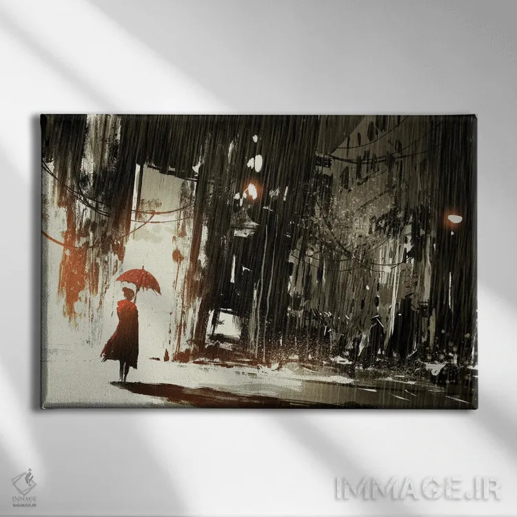 تابلو دکوراتیو زن تنها با چتر اثر گرندفیلر - نمای روبهرو روی دیوار