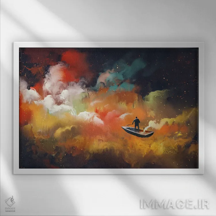 تابلو انتزاعی سفر در فضای بیرونی اثر گرندفیلر - نمای قابدار سفید