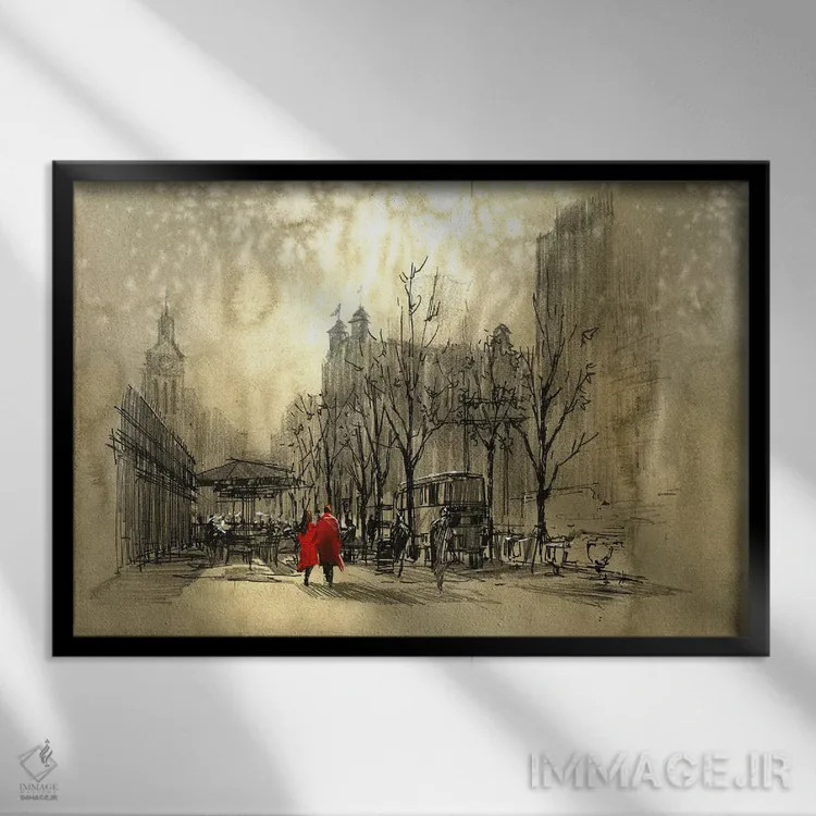 تابلو دکوراتیو پیاده روی در خیابان اثر گرندفیلر - نمای قابدار مشکی