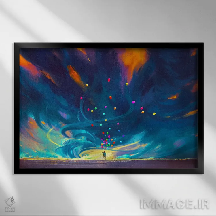 تابلو انتزاعی گردباد آبی اثر گرندفیلر - نمای قابدار مشکی