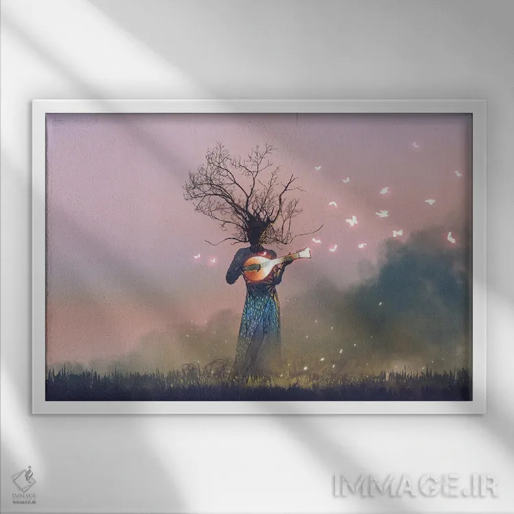 تابلو دکوراتیو موجود با سر شاخه ای اثر گرندفیلر - نمای قابدار سفید