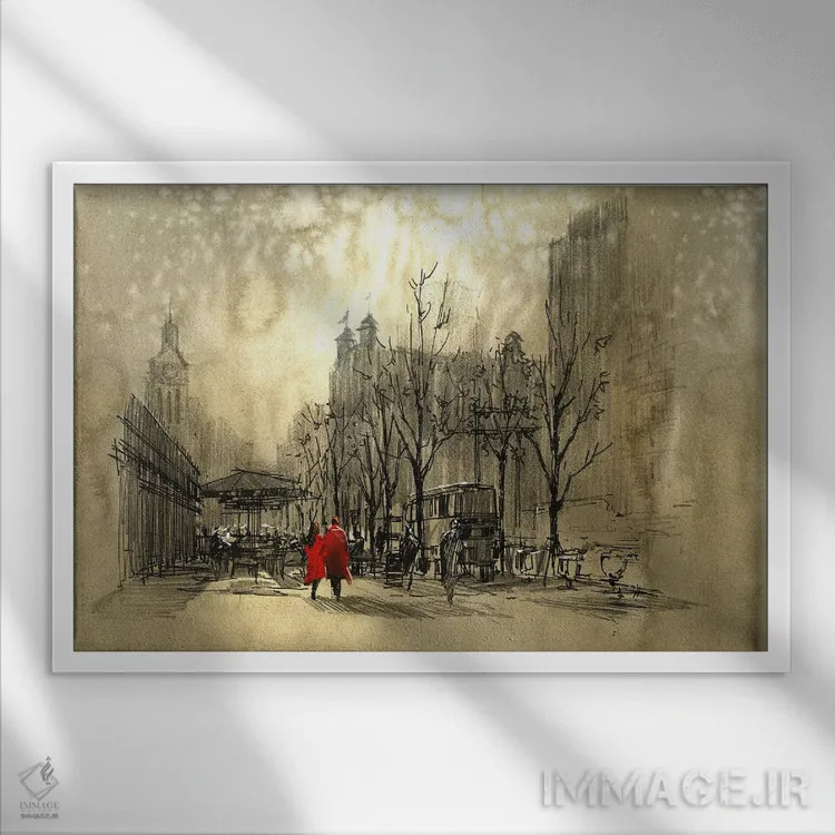 تابلو دکوراتیو پیاده روی در خیابان اثر گرندفیلر - نمای قابدار سفید