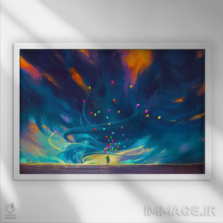 تابلو انتزاعی گردباد آبی اثر گرندفیلر - نمای قابدار سفید