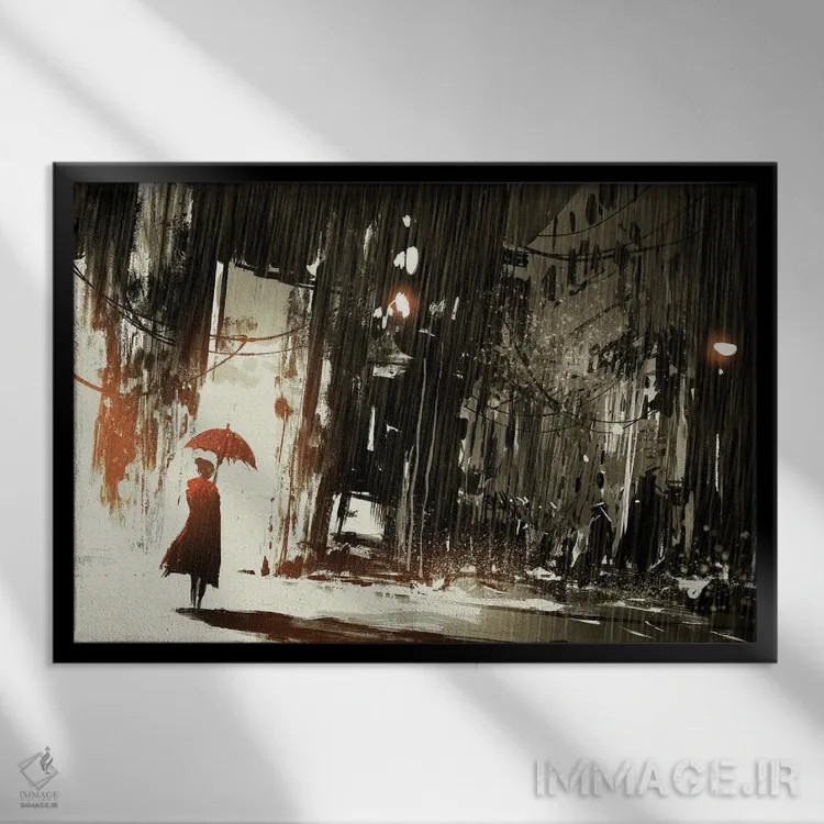 تابلو دکوراتیو زن تنها با چتر اثر گرندفیلر - نمای قابدار مشکی