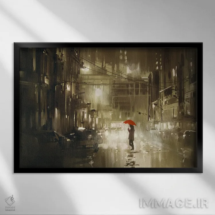 تابلو دکوراتیو زن با چتر اثر گرندفیلر - نمای قابدار مشکی