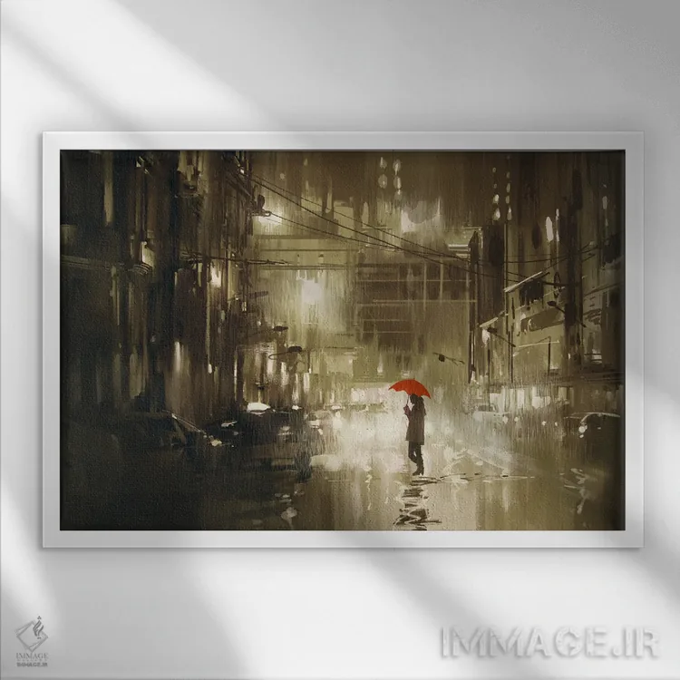 تابلو دکوراتیو زن با چتر اثر گرندفیلر - نمای قابدار سفید