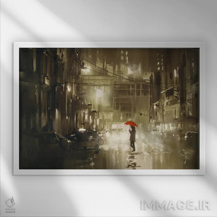 تابلو دکوراتیو زن با چتر اثر گرندفیلر - نمای قابدار سفید