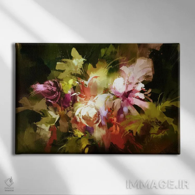 تابلو انتزاعی گل های انتزاعی اثر گرندفیلر - نمای روبهرو روی دیوار