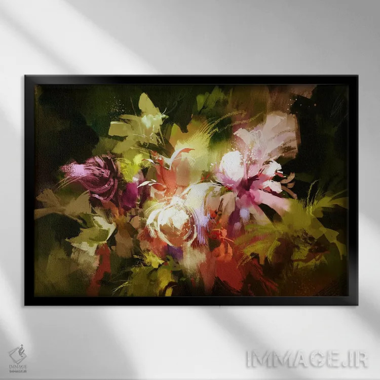 تابلو انتزاعی گل های انتزاعی اثر گرندفیلر - نمای قابدار مشکی