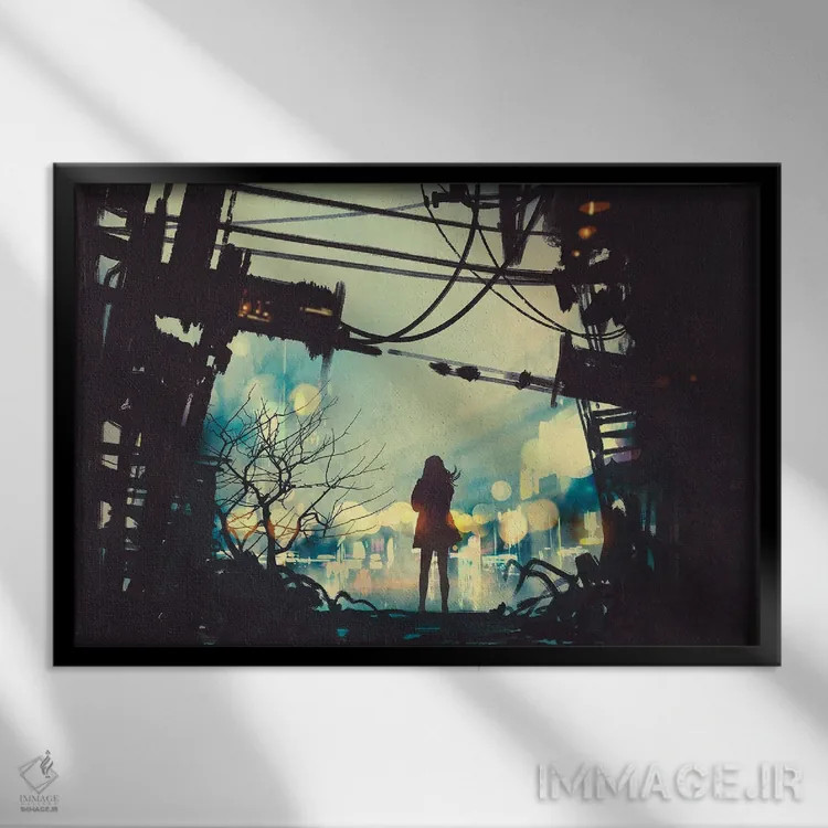 تابلو دکوراتیو در میان ویرانه های کهن اثر گرندفیلر - نمای قابدار مشکی