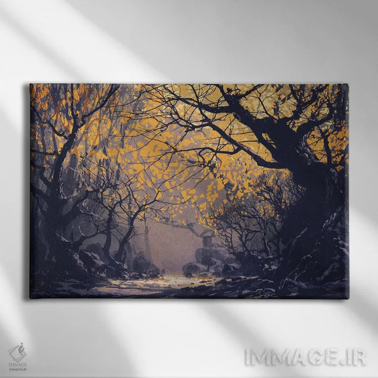 تابلو دکوراتیو برگ های درخشان اثر گرندفیلر - نمای روبهرو روی دیوار