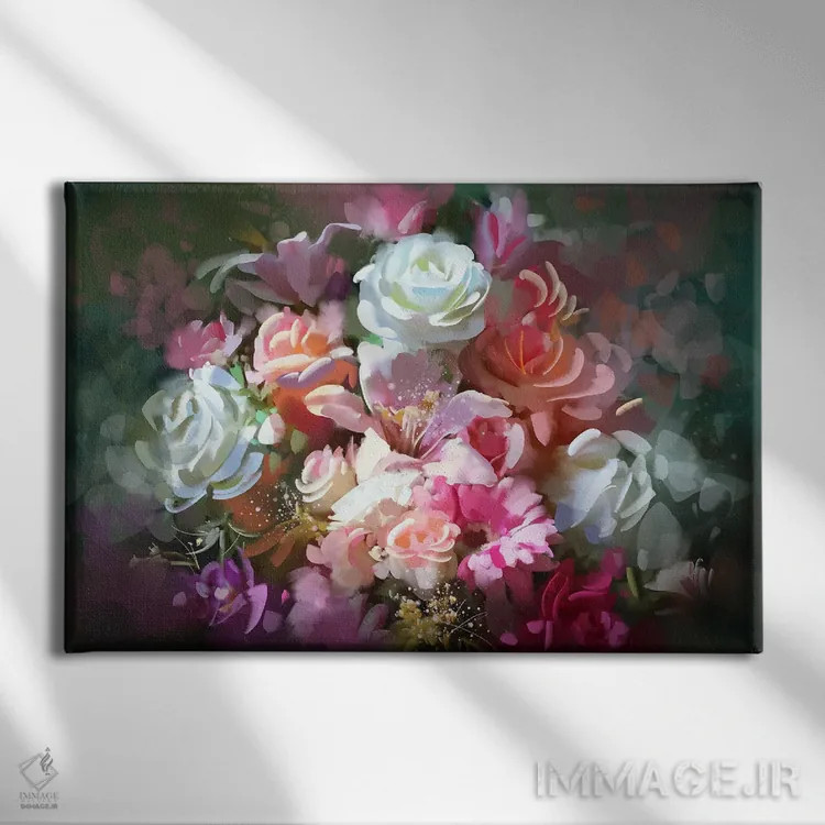 تابلو انتزاعی گل های رنگارنگ اثر گرندفیلر - نمای روبهرو روی دیوار