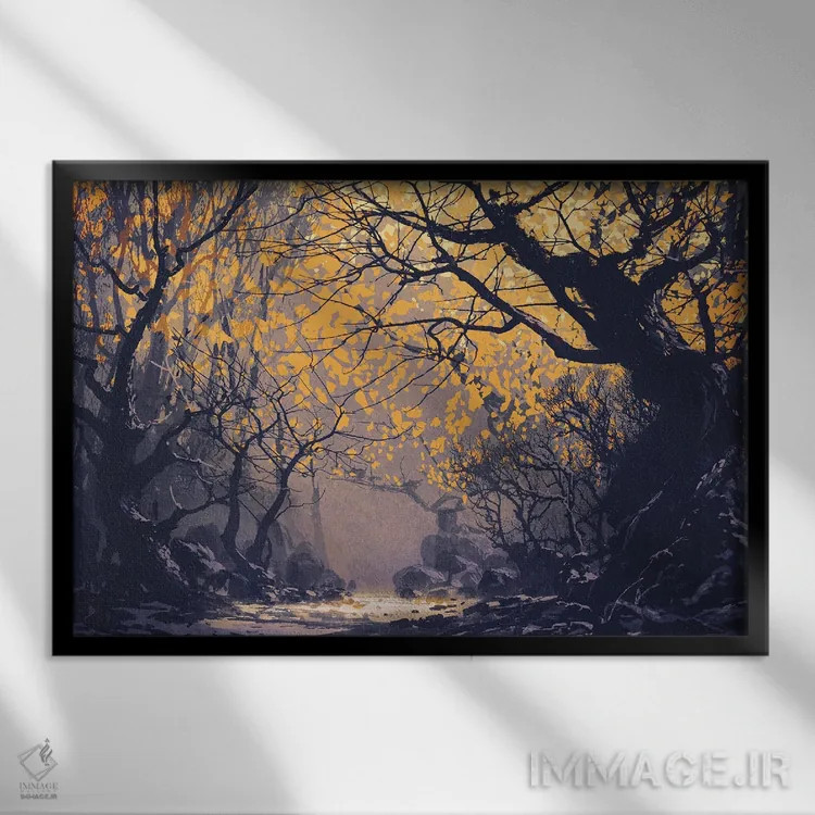 تابلو دکوراتیو برگ های درخشان اثر گرندفیلر - نمای قابدار مشکی