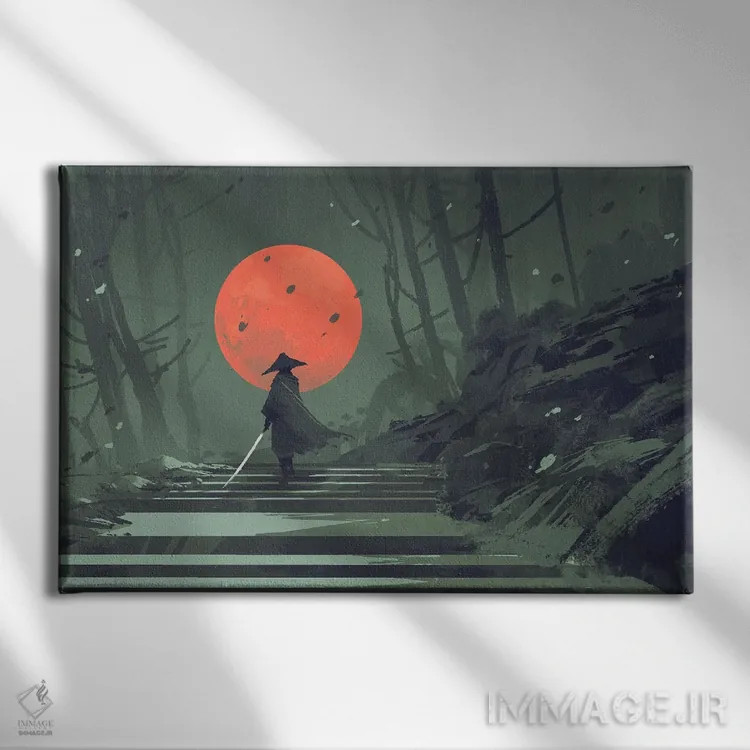 تابلو دکوراتیو سامورایی ماه سرخ اثر گرندفیلر - نمای روبهرو روی دیوار