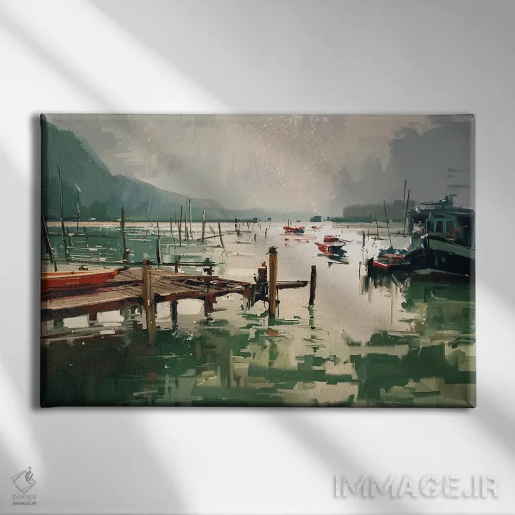 تابلو دکوراتیو قایق های ماهیگیری در بندر اثر گرندفیلر - نمای روبهرو روی دیوار