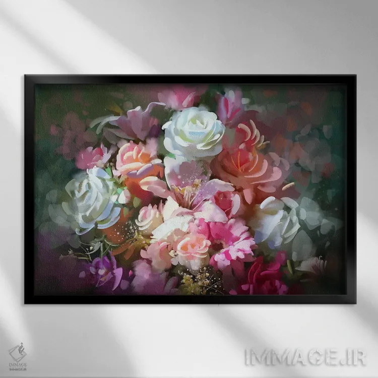 تابلو انتزاعی گل های رنگارنگ اثر گرندفیلر - نمای قابدار مشکی