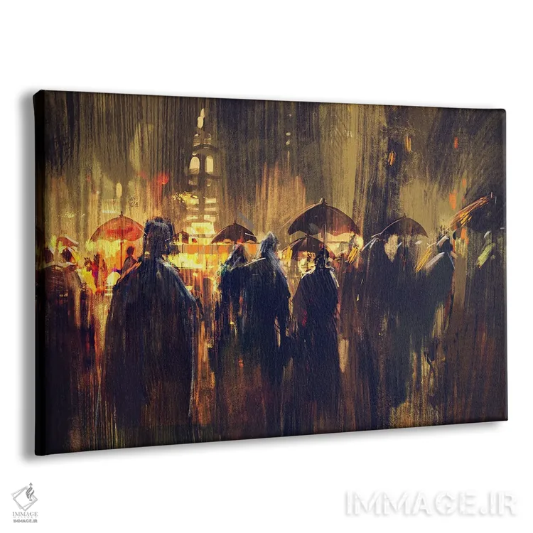 تابلو دکوراتیو مردم در خیابان بارانی اثر گرندفیلر - نمای پرسپکتیو محصول