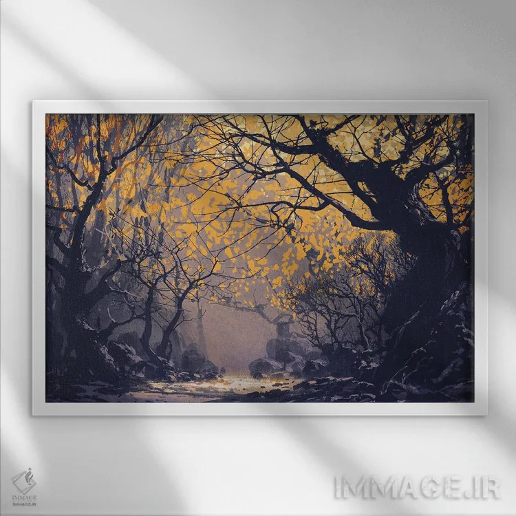 تابلو دکوراتیو برگ های درخشان اثر گرندفیلر - نمای قابدار سفید