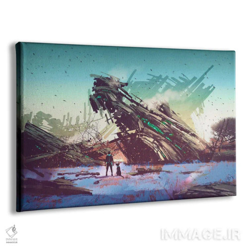 تابلو دکوراتیو سفینه سقوط کرده روی مزرعه آبی اثر گرندفیلر - نمای پرسپکتیو محصول