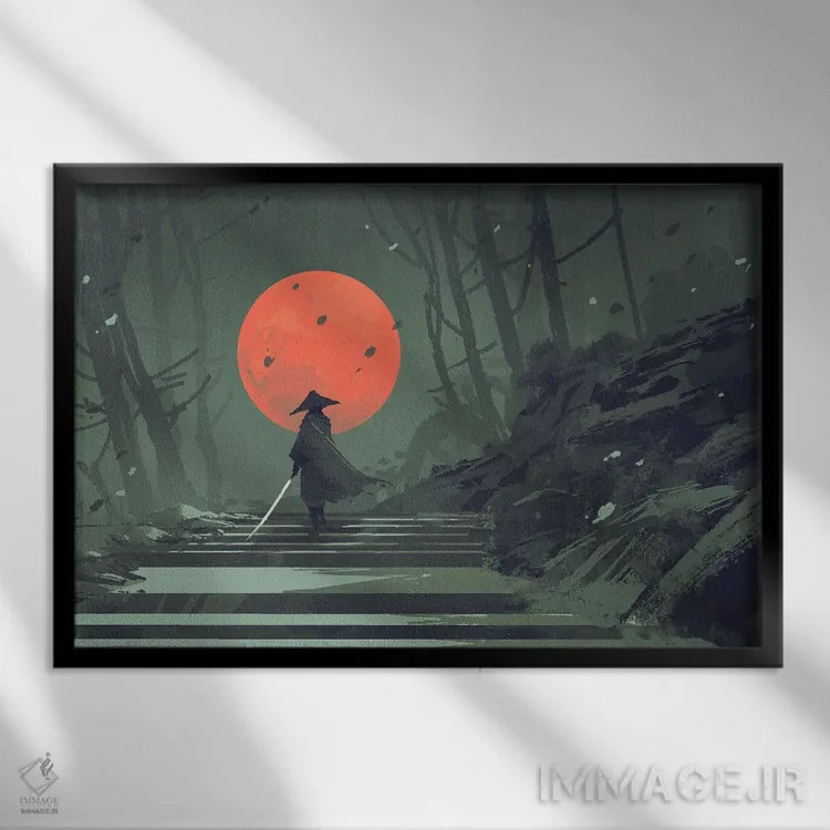 تابلو دکوراتیو سامورایی ماه سرخ اثر گرندفیلر - نمای قابدار مشکی