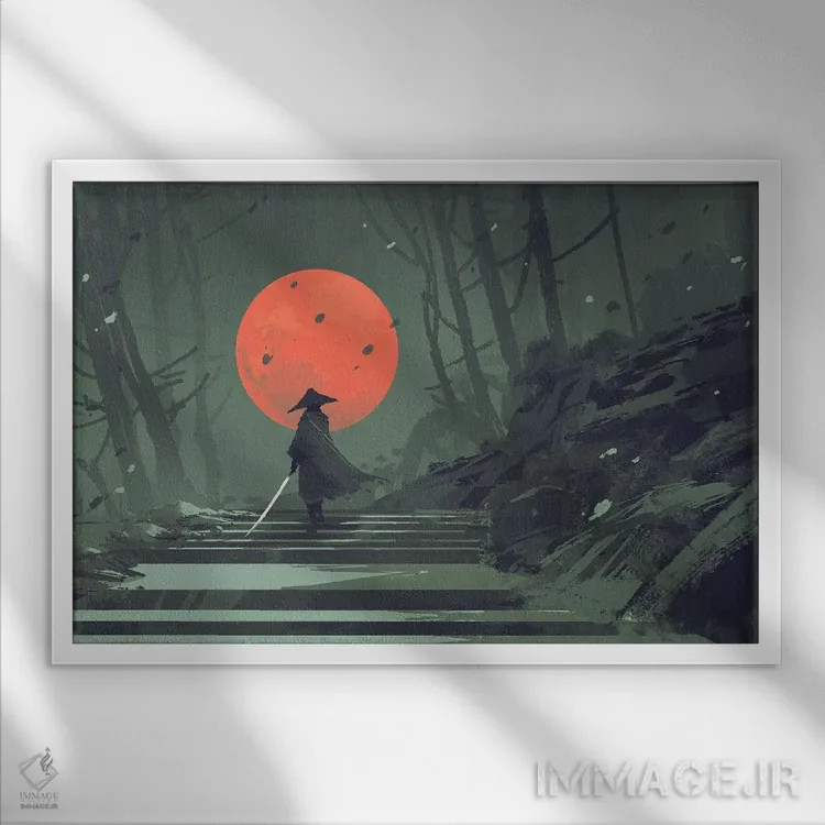 تابلو دکوراتیو سامورایی ماه سرخ اثر گرندفیلر - نمای قابدار سفید