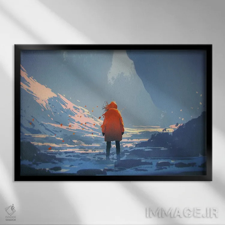 تابلو دکوراتیو نارنحی در منظره زمستانی اثر گرندفیلر - نمای قابدار مشکی