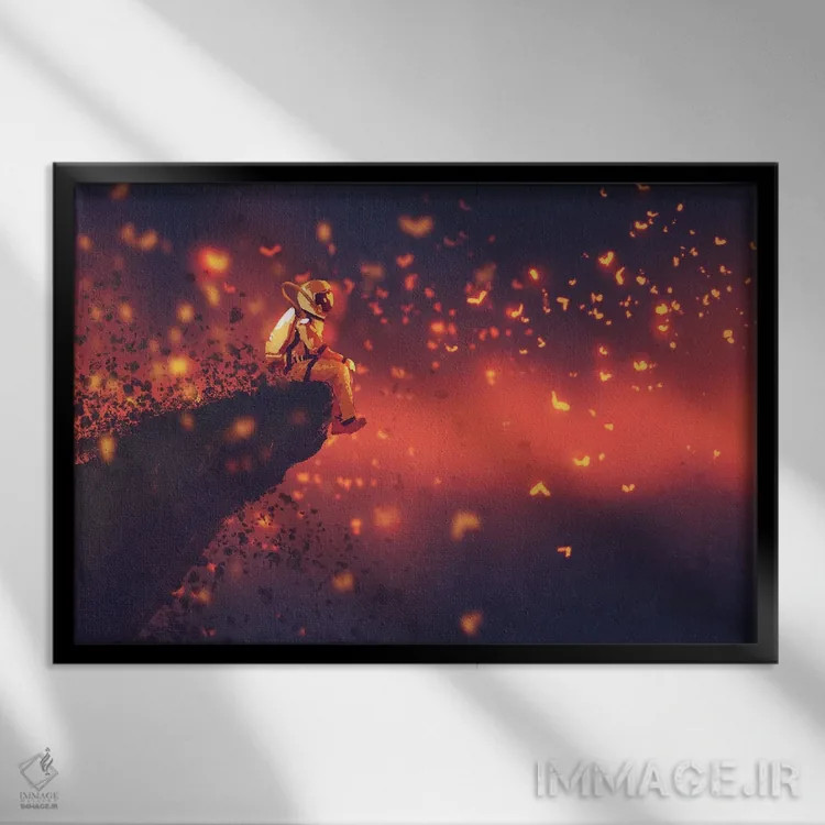 تابلو دکوراتیو جو سرخ رنگ اثر گرندفیلر - نمای قابدار مشکی