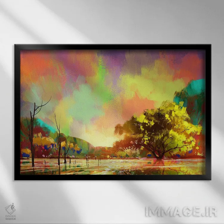 تابلو دکوراتیو روستایی رنگارنگ اثر گرندفیلر - نمای قابدار مشکی