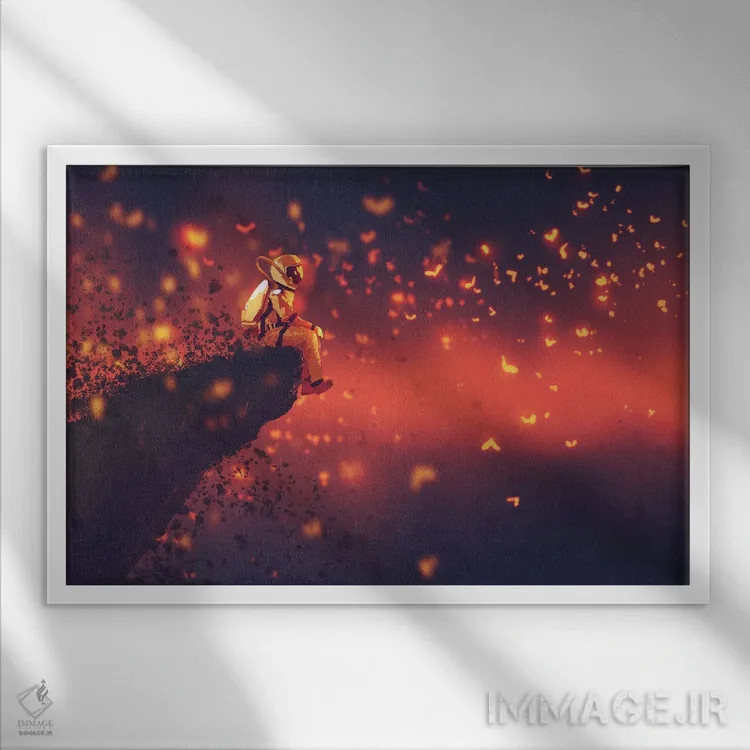 تابلو دکوراتیو جو سرخ رنگ اثر گرندفیلر - نمای قابدار سفید