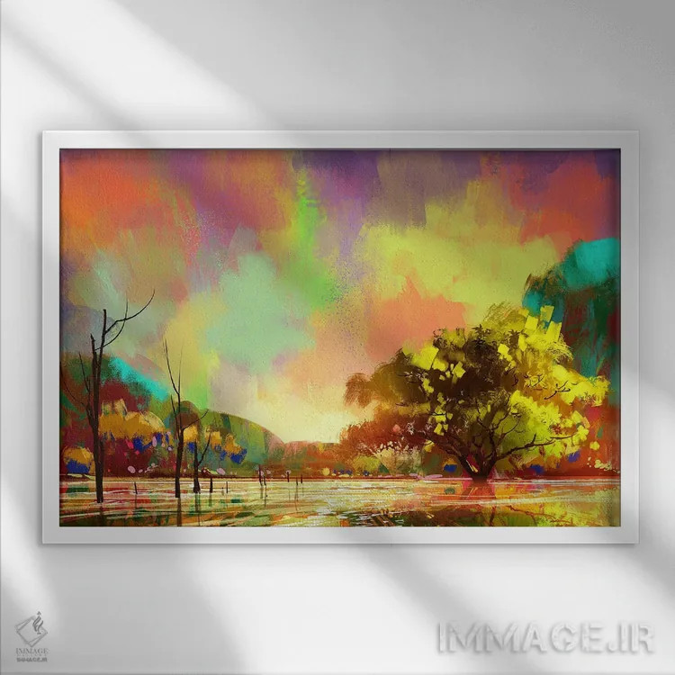 تابلو دکوراتیو روستایی رنگارنگ اثر گرندفیلر - نمای قابدار سفید